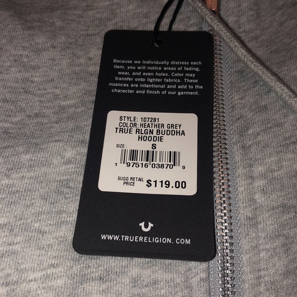 NWT True Religion HEATHER GREY BUDDHA ZIP HOODIE W/BACK CAMO PRINT LOGO - Picture 12 of 13